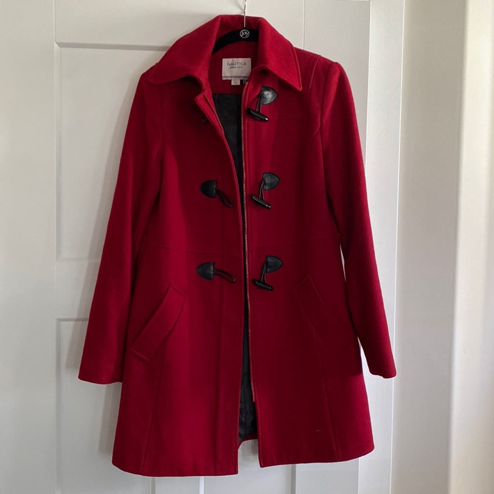 Nautical Red Wool Blend Toggle Coat